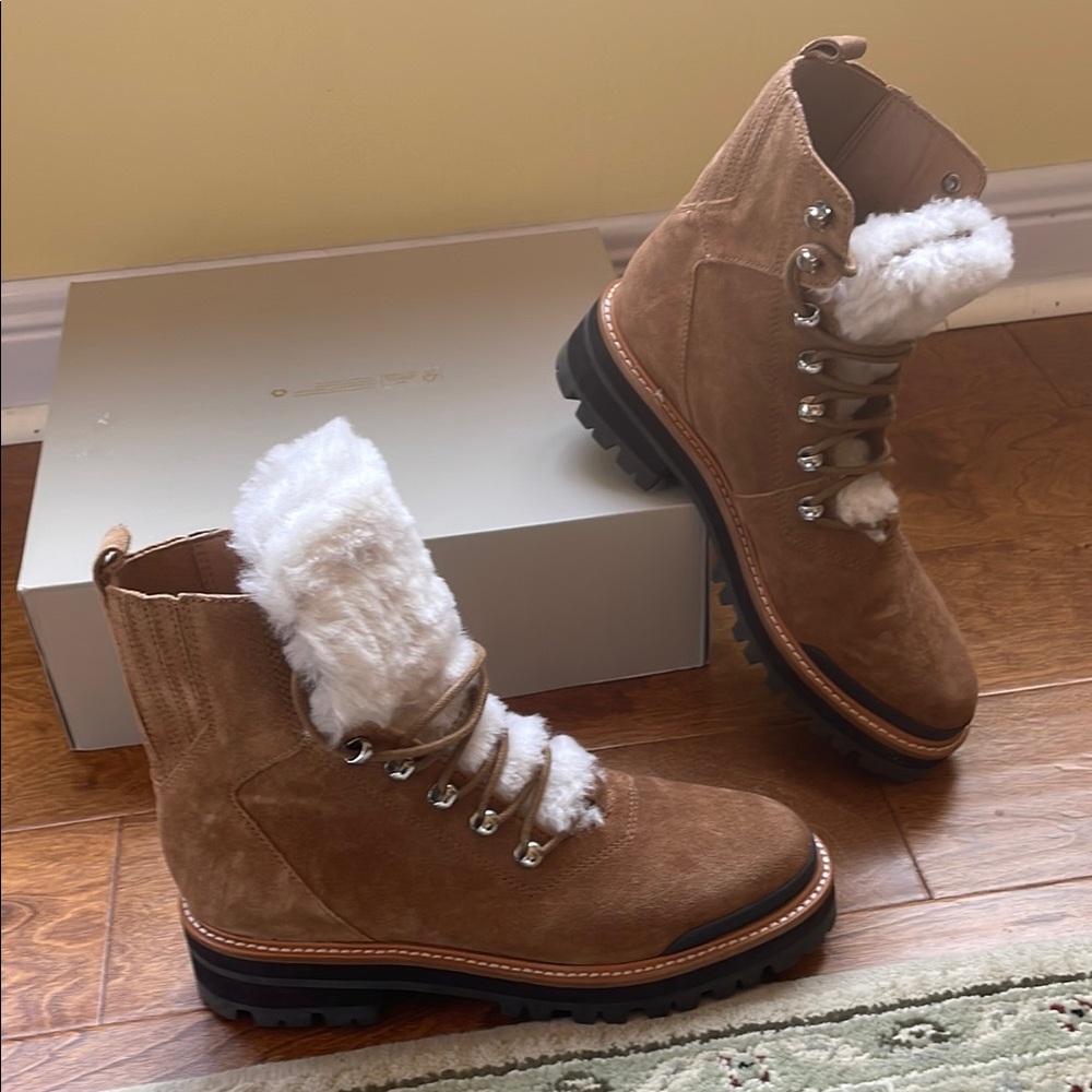 Marc fisher Mlizzie Women's Tan Suede Boots with Faux Fur Lining
